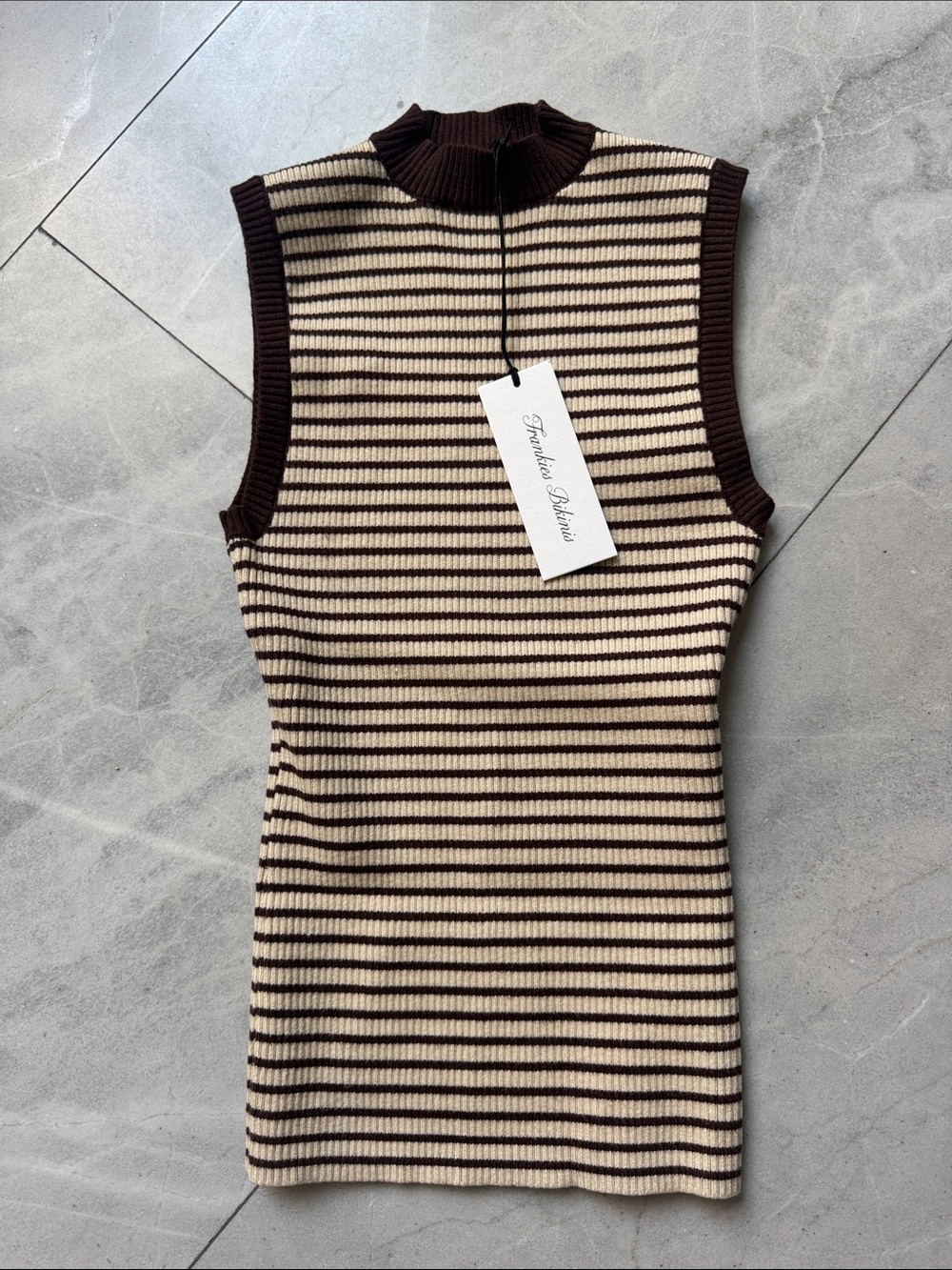 Frankie’s Bikinis Mila Striped Sleeveless Knit Top - Cream & Brown